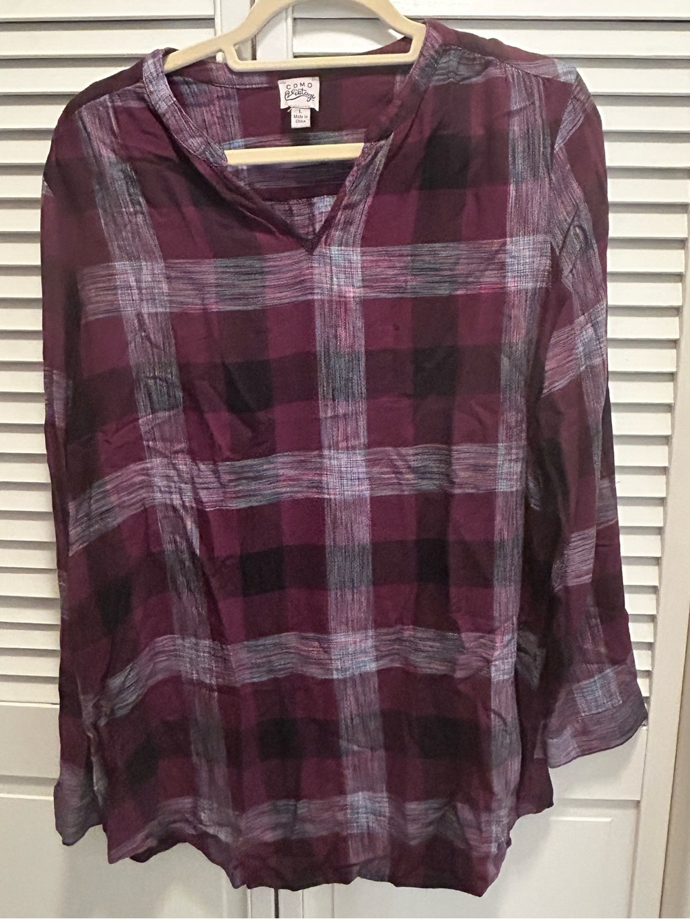 Como Vintage Plum and Black Plaid Lightweight Tunic Top